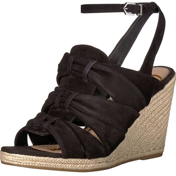 Sam Edelman Awan Black Suede Espadrille Wedge Slingback Sandals Size 9 EUC! - Picture 1 of 13